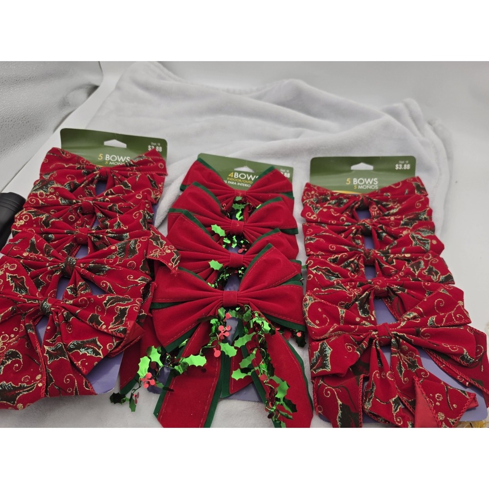 3 Vintage 90's - NOS Decorative Red Velvet Bows -Christmas Tree,Package,Wreaths